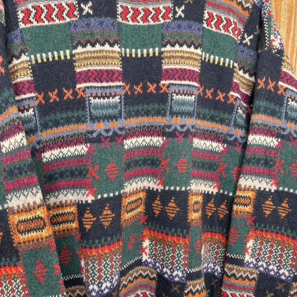 Vtg Italy Made Sweater Quattro Castella Men 52 Multicolor Geometric Pattern Wool - Picture 3 of 9
